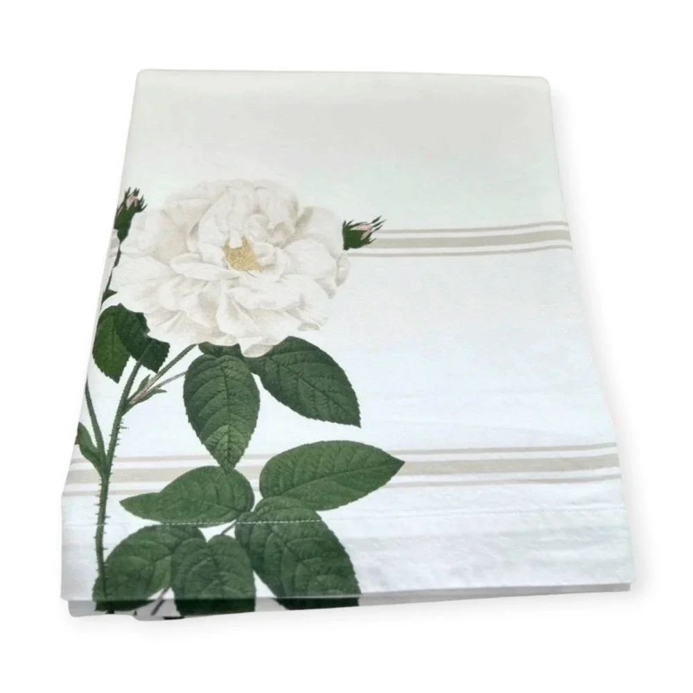 Williams-Sonoma Tablecloth 70x90 White Floral Peony Rose Cotton Cottagecore